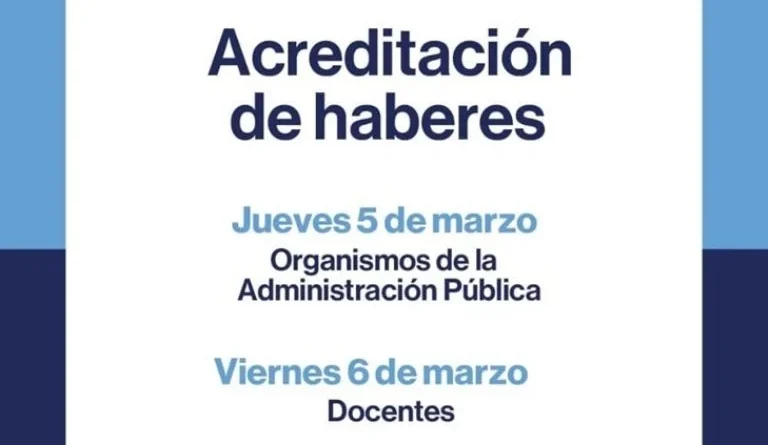 Fecha de acreditación de haberes de la Administración Pública y Docentes